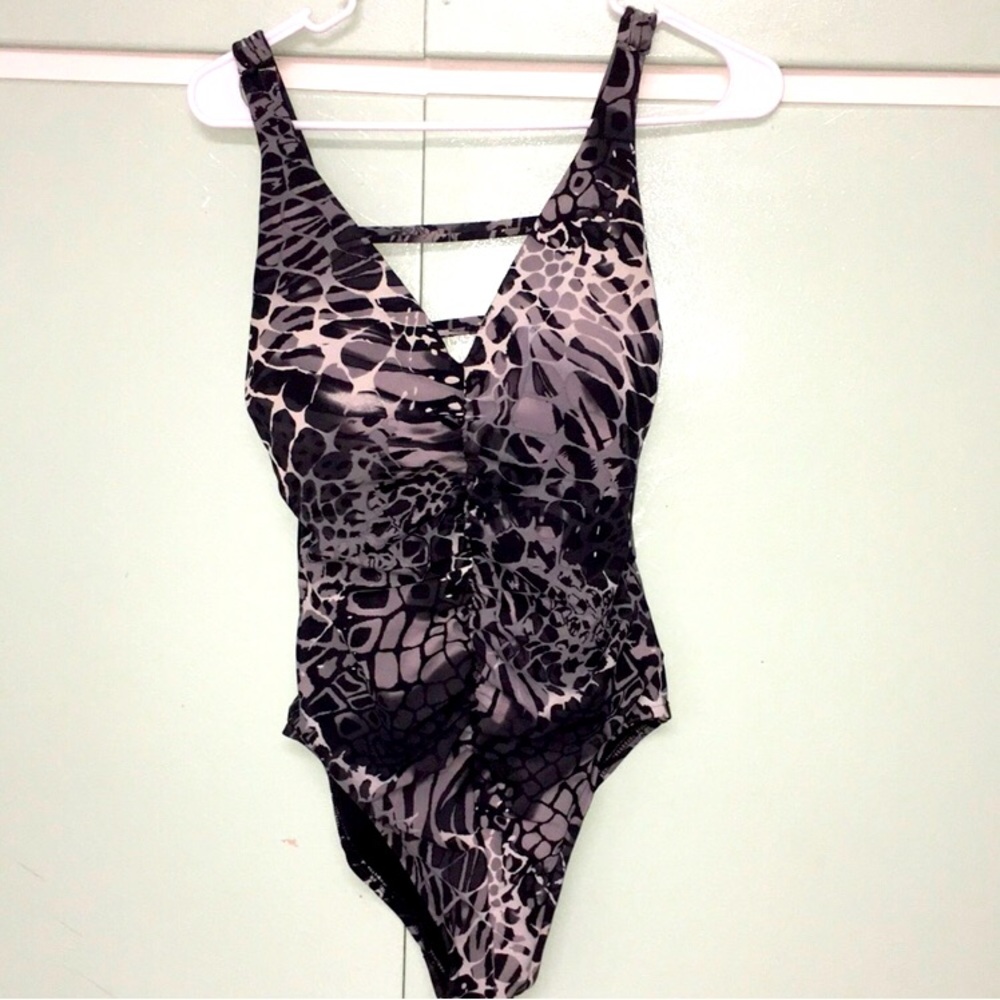 Aqua Green one piece black & white swimsuit size small